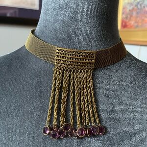 Vintage Goldette Victorian Revival gold mesh Gold and Purple Choker Necklace
